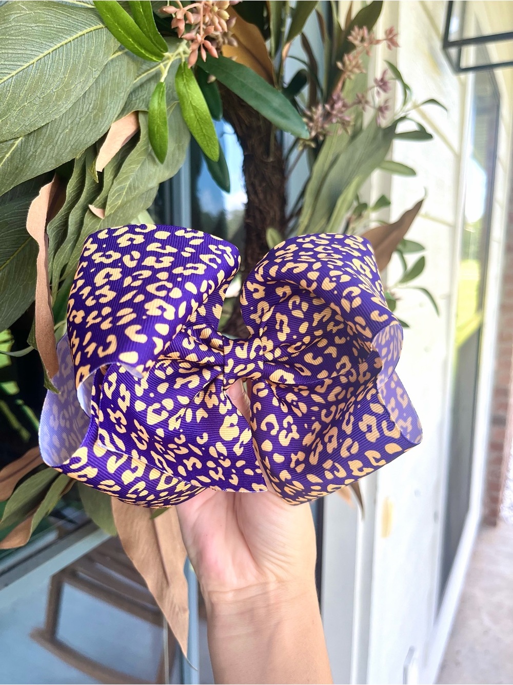 Purple and Gold Leopard Print Hair Bow